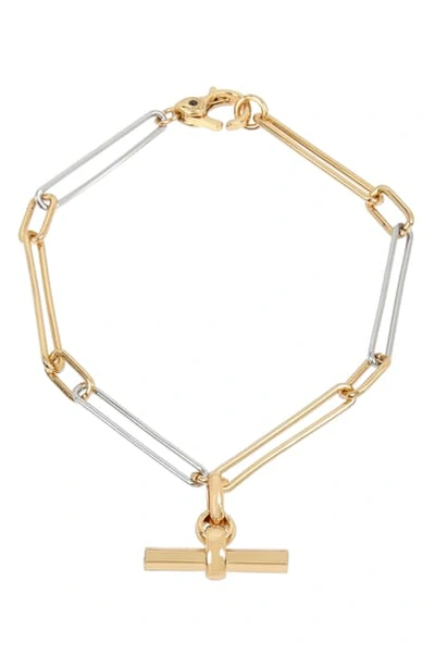 Allsaints Two-tone Link Bar Charm Bracelet In Gold/ Rhodium