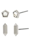Allsaints Geometric Stone Stud Earrings, Set Of 2 In Crystal/ Rhodium