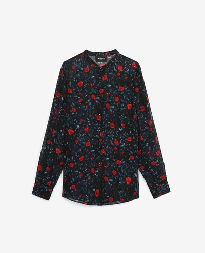 The Kooples Poison Roses Floral Print Shirt In Navy