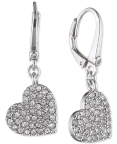 Dkny Crystal Heart Drop Lever Back Earrings In Silver