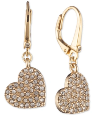 Dkny Crystal Heart Drop Lever Back Earrings In Gold
