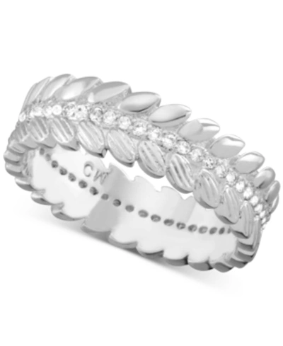 Essentials Cubic Zirconia Leaf Ring In Silver-plate
