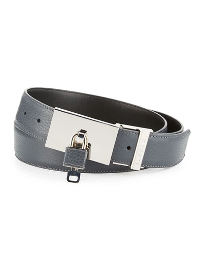 Buscemi Padlock-buckle Leather Belt, Dark Gray