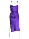 Galvan Yasmine Silk Ruched Midi Dress In Purple