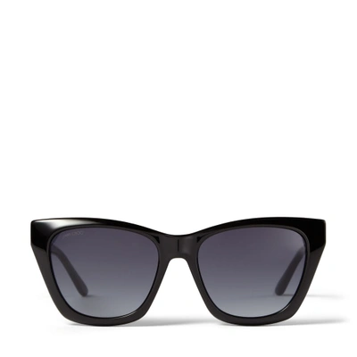 Jimmy Choo Rikki Black Cat Eye Sunglasses With Glitter Choo Logo In E9o Dark Grey Shaded