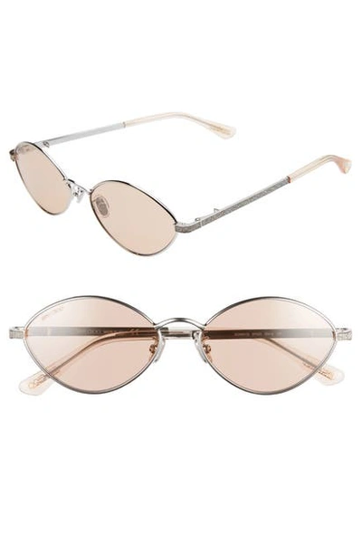 Jimmy Choo Sonnys Oval Stainless Steel Sunglasses W/ Chain In Palladium/ Pink Flash