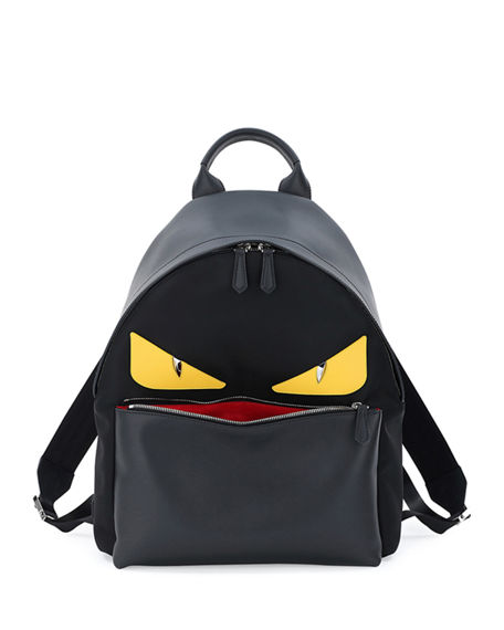Fendi Monster Eyes Leather/nylon Backpack, Black | ModeSens