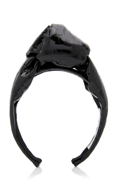 Benoit Missolin Charlotte Croc-effect Leather Headband In Black