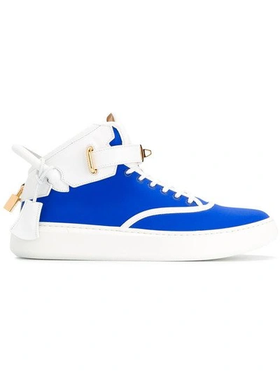 Buscemi Men's 100mm Mid-top Sneakers, Neon Blue/white