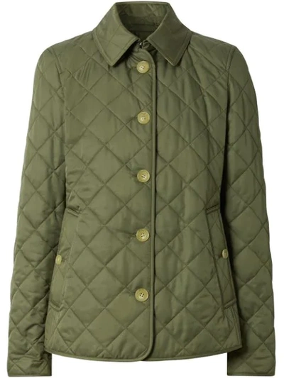 Burberry Button-up Quilted Jacket In Olive Green