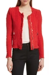 Iro Agnette Zip-front Frayed Jacket In Garnet