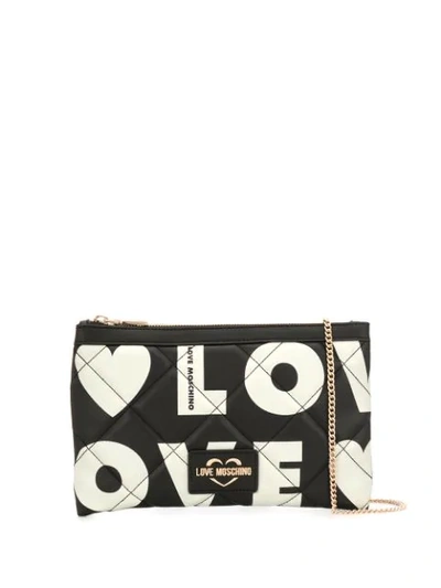 Love Moschino Black And White Signature Print Eco- Leather Shoulder Bag