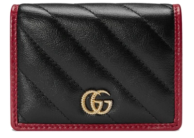 Pre-owned Gucci Gg Marmont Card Case Wallet Diagonal Matelasse Black/cerise