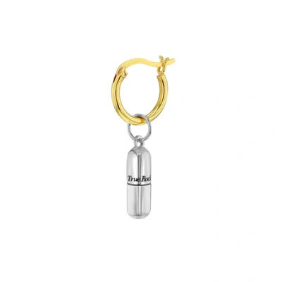 True Rocks Sterling Silver Pill On Gold Plated Huggie Hoop Earring