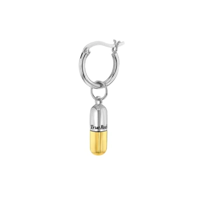 True Rocks 18kt Gold Plated & Sterling Silver 2-tone Mini Pill Charm On Silver Hoop