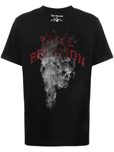 True Religion Rhinestone Logo T-shirt In Black