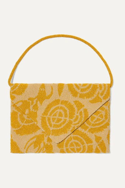 The Row Envelope Beaded Silk-satin Clutch In Yellow