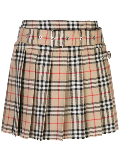 Burberry Archive Vintage Print Pleated Skirt In Beige,black,red