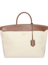 Burberry Cotton Canvas And Leather Society Top Handle Bag In Neutrals