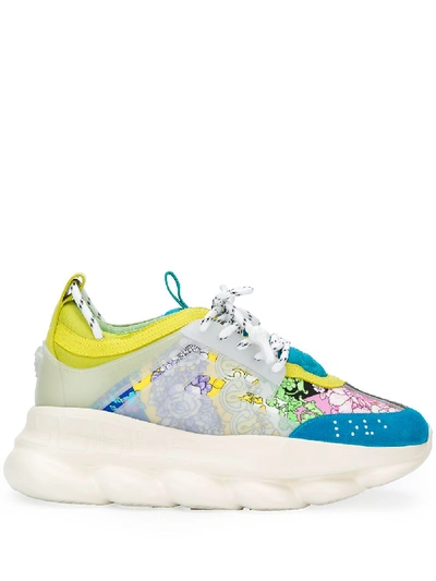 Versace Multicoloured Chain Reaction Leather Sneakers In Neutrals