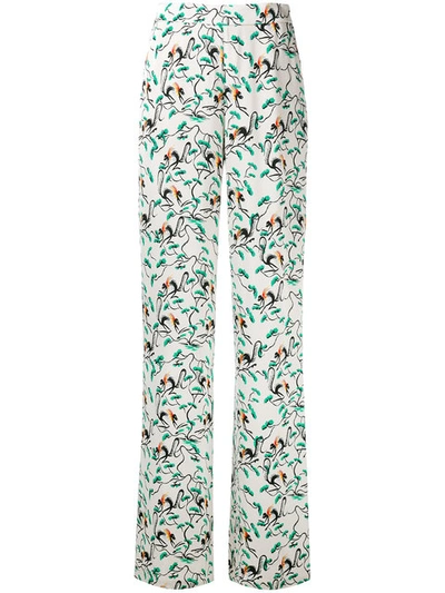 Etro Leaf Print Wide Leg Trousers In White