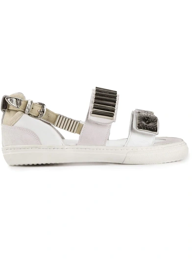 Toga White Buckles Flat Sandals
