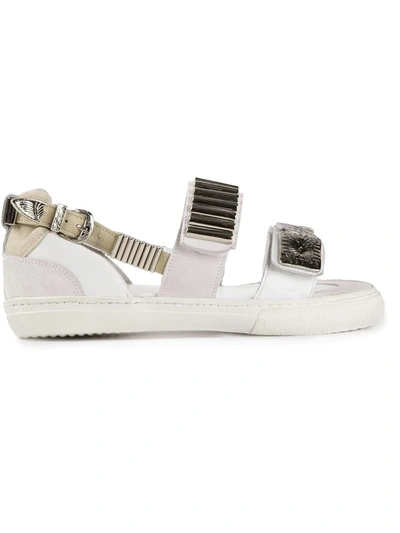 Toga White Buckles Flat Sandals In White