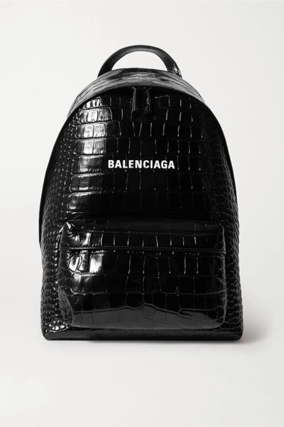 Balenciaga Everyday Croc-effect Leather Backpack In Black