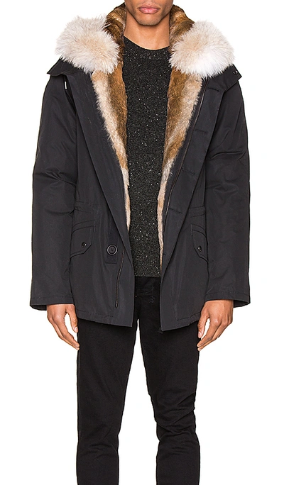 Yves Salomon Parka With Rabbit And Coyote Fur In Noir & Naturel