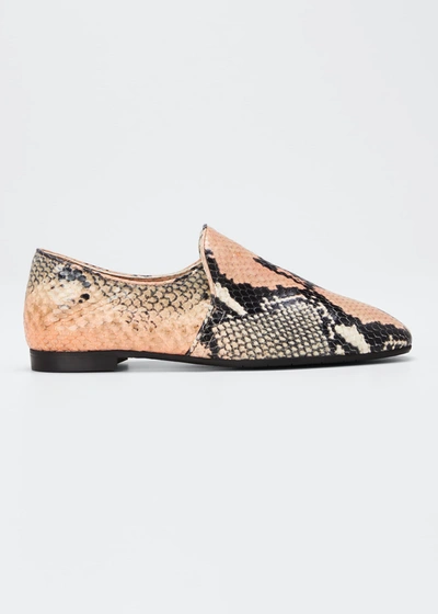 Aquatalia Revy Flat Snake-print Loafers In Nude