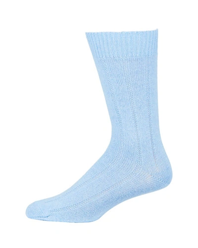 Neiman Marcus Men's Ribbed Cashmere Socks In Light Blue