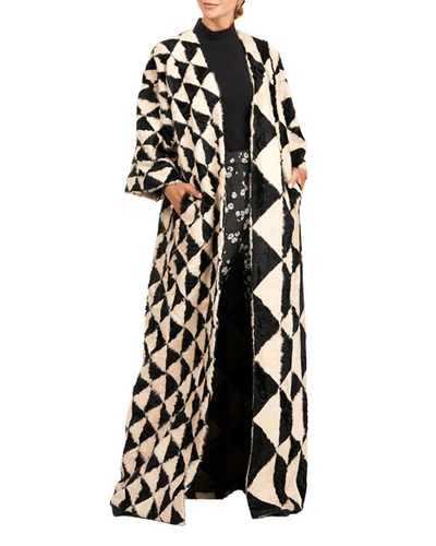 Oscar De La Renta Napa Lamb Triangle Intarsia Kimono Coat In Beige