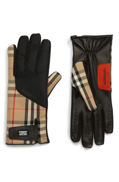 Burberry Men's Leather-palm Bimaterial Gloves In Archive Beige