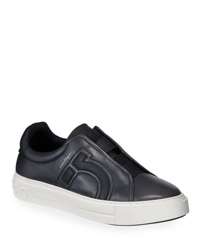 Ferragamo Men's Tasko Slip-on Leather Sneakers In Gray