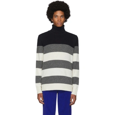 Moncler Men's Striped Turtleneck Sweater In 034 White W
