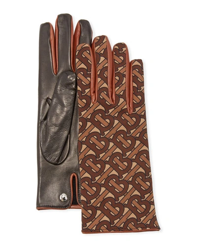 Burberry Men's Tb-monogram Faux-leather Gloves In Brown Pattern