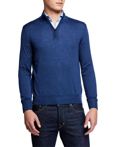 Canali Men's Mock Quarter-zip Sweater In Blue