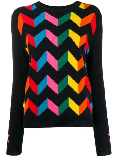 Chinti & Parker Chevron Wool-blend Sweater W/ Star Intarsia In Navy Multi