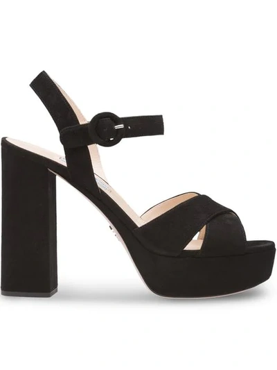 Prada Suede Platform Sandals In Black