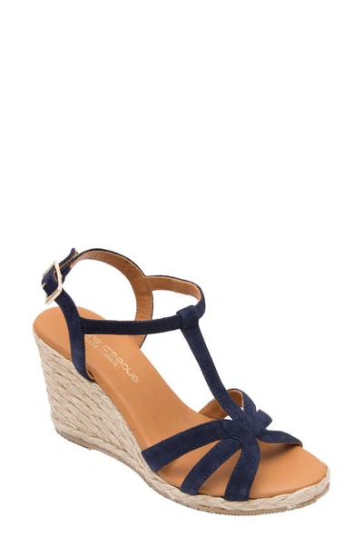 Andre Assous Women's Madina T-strap Wedge Sandals In Navy Suede