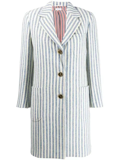Thom Browne University Stripe Tweed Sack Overcoat In Blue