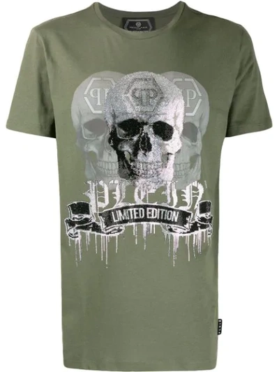 Philipp Plein Crystal Skull Logo T-shirt In Green