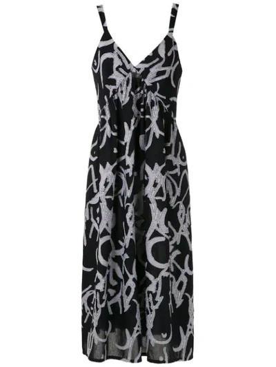 Andrea Marques Gathering Details Printed Dress In Black