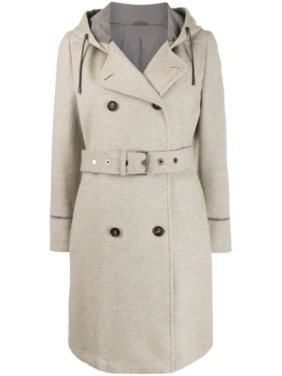 Brunello Cucinelli Double-breasted Belted Coat In Neutrals