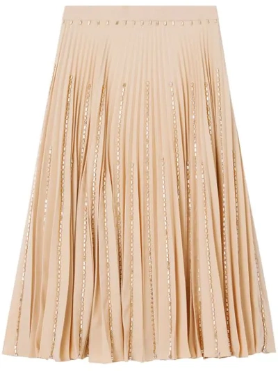 Burberry Crystal Detail Plissé Soleil Stretch Cady Skirt In Neutrals