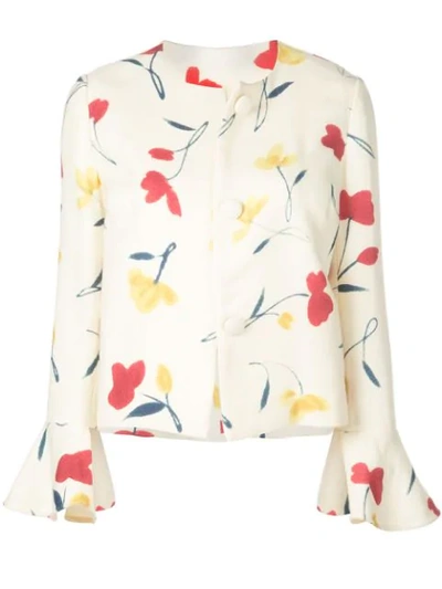 Oscar De La Renta Poppies Print Jacket In White