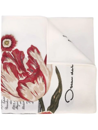 Oscar De La Renta Floral Calligraphy Scarf In White