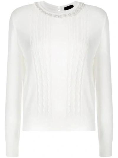 Andrea Bogosian Embroidered Knit Blouse In White