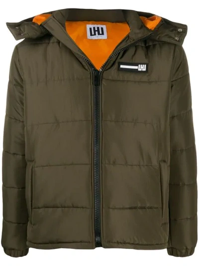 Les Hommes Urban Logo Patch Hooded Jacket In Green
