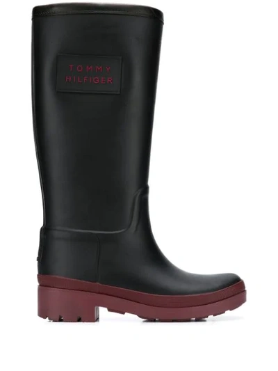 Tommy Hilfiger Logo Patch Rain Boots In Black